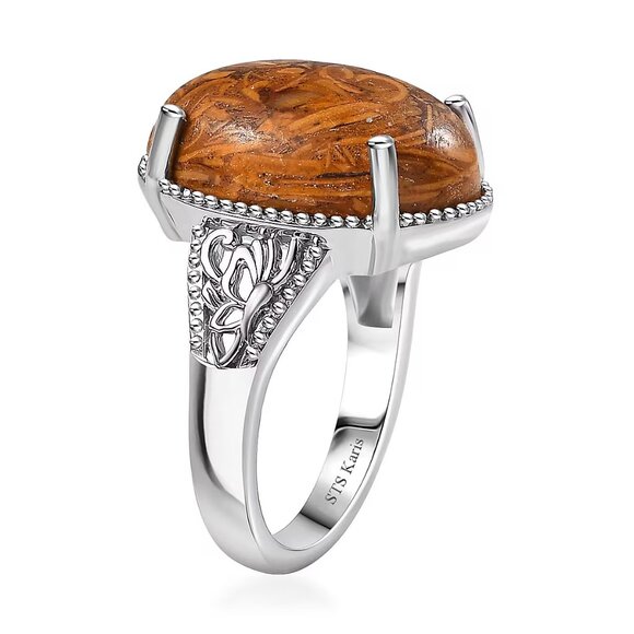 Jasper Script Stone Genuine Gemstone Solitaire Ring in Platinum Bond Size 7 - Picture 2 of 3